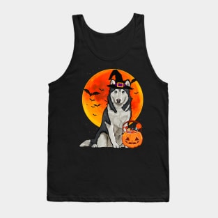 Dog Halloween Siberian Husky Jack O Lantern Pumpkin Tank Top